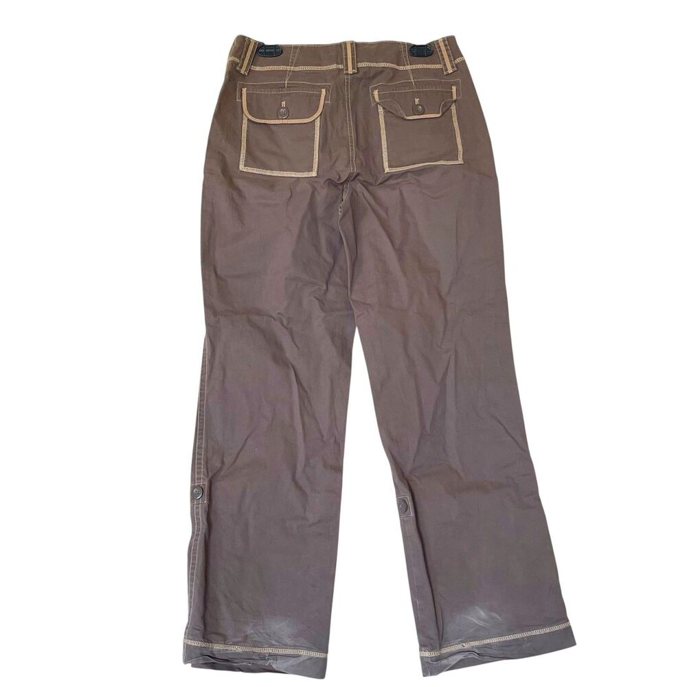 Eddie Bauer Roll Up Utility Cargo Pants Brown Contrast Stitch Y2K Gorpcore Sz 8 - Picture 4 of 16